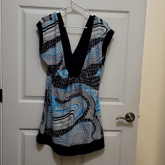 Chesley 3x sleeveless blouse turquoise white and black tunic - Picture 1 of 1